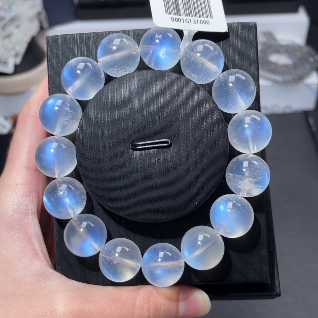 长石未镶嵌手链孤品蓝月光14.5mm