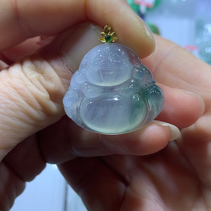 翡翠18K金镶嵌颈饰天然翡翠A货吊坠