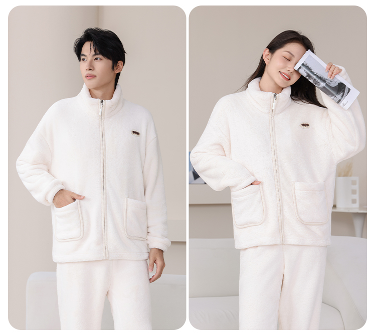 立领保暖睡衣羊羔绒休闲情侣中长款卡通动漫常规款