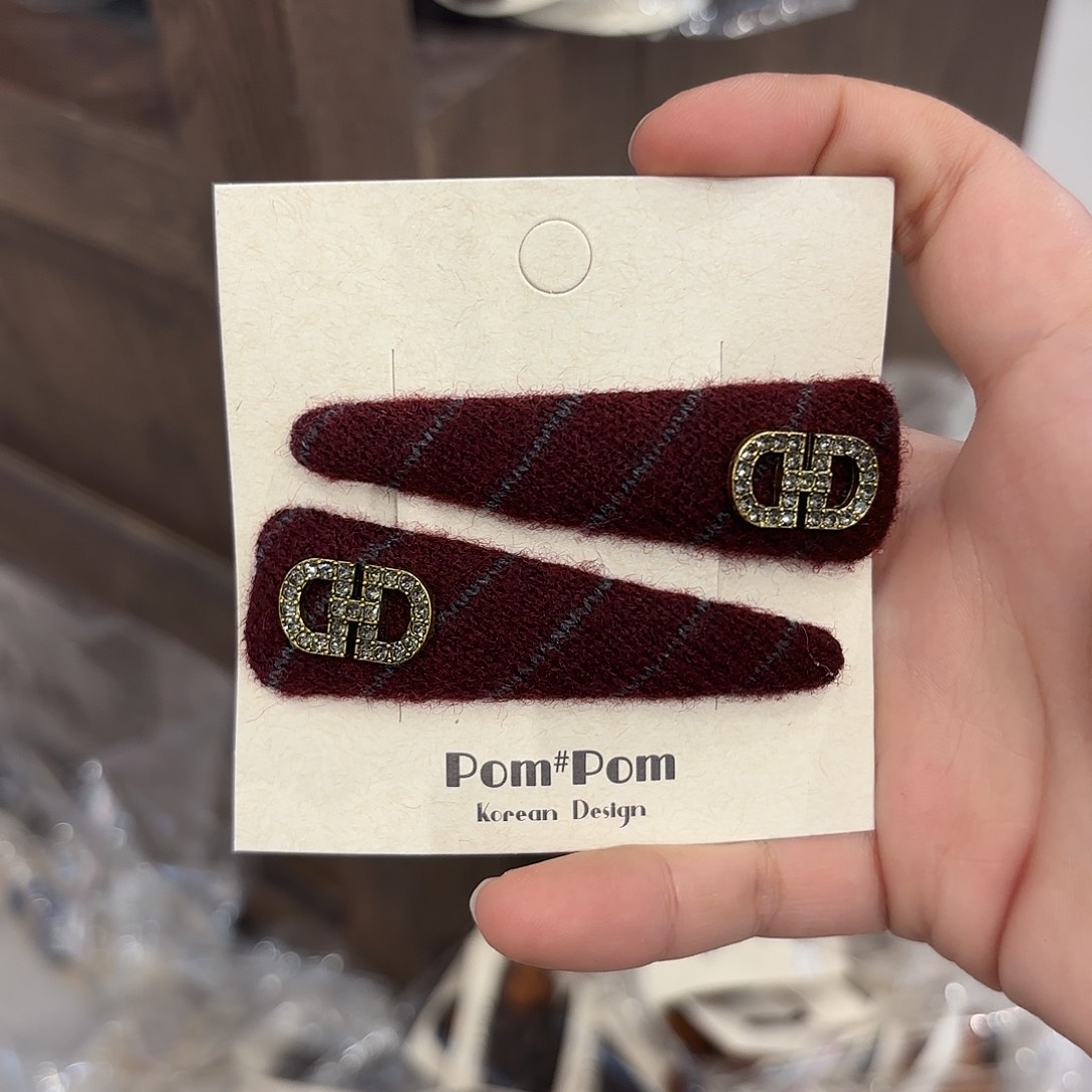 布艺非金属红色条纹拜拜夹