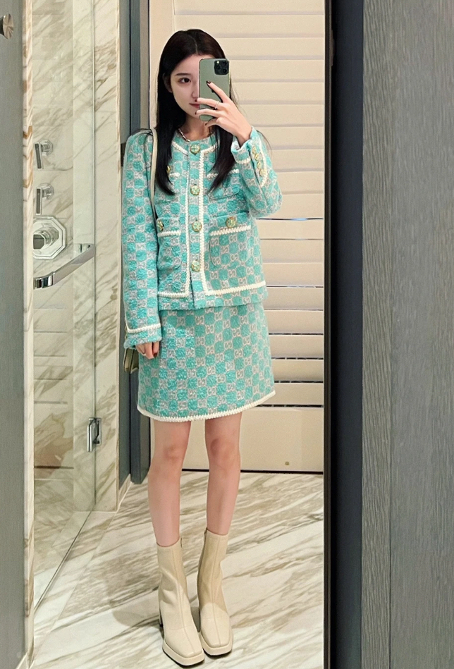 99新 GUCCI/古驰  bb2229 棉 蒂芙尼蓝满印小香风外套 42码