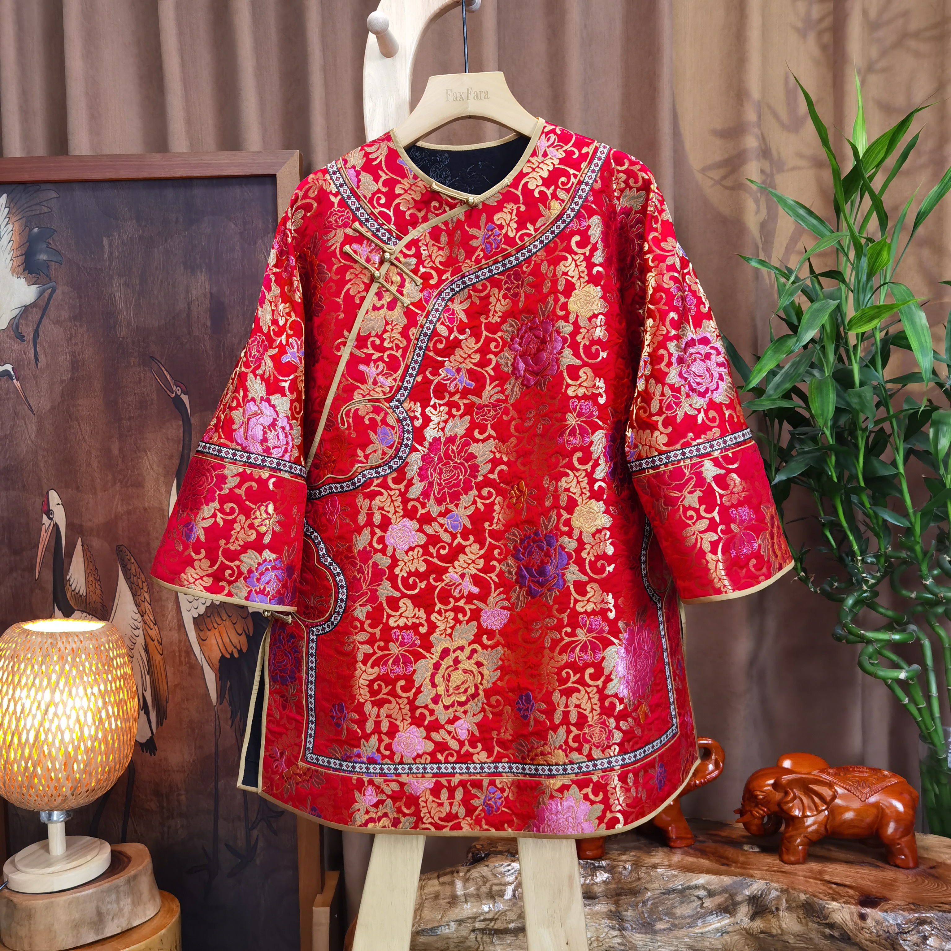 富美国风云锦太太服F1177红牡丹太太服上衣