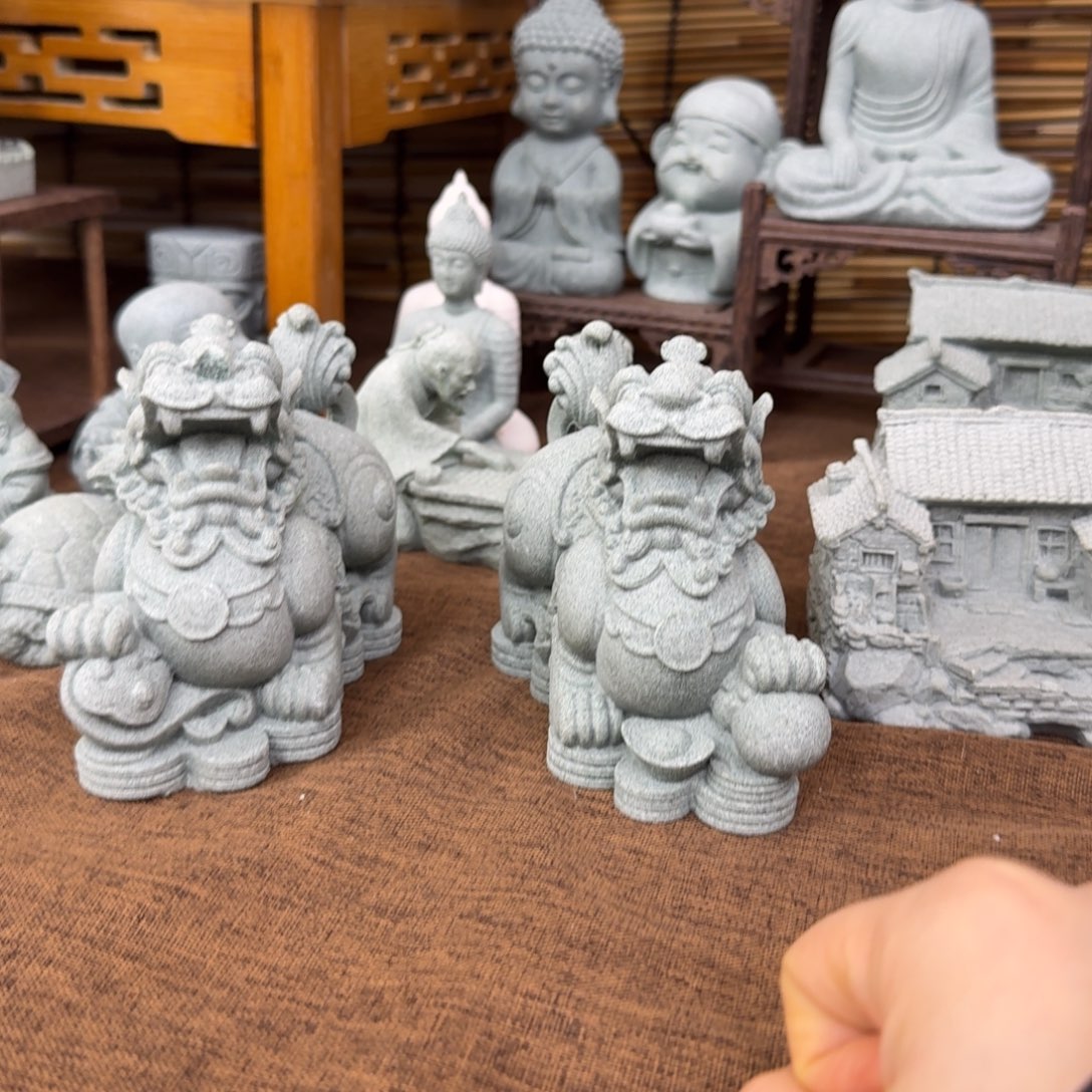 石材青砂石金钱貔貅一对