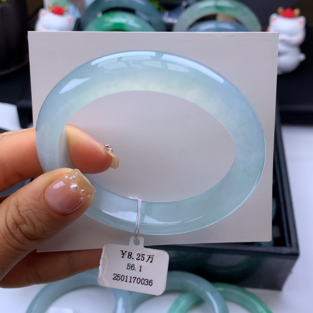 翡翠手镯未镶嵌56冰晴水正圈