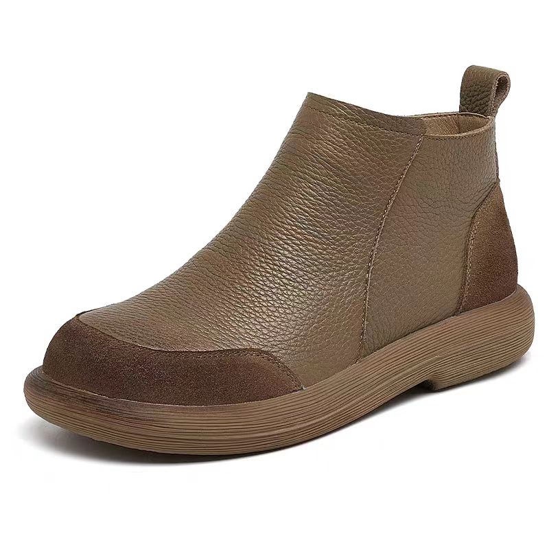 加绒靴子复古秋冬厚底秋高帮保暖休闲时尚平底女短靴复古港风