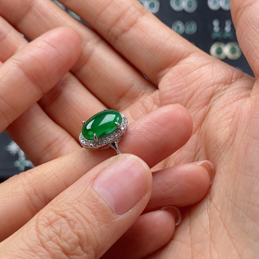 翡翠耳饰银S925镶嵌翡翠首饰