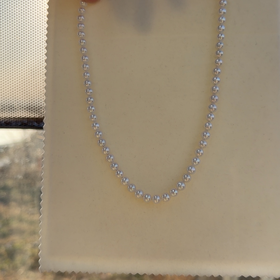 银S925镶嵌淡水珍珠颈饰6-7无核极光镜面无暇炫彩冷白