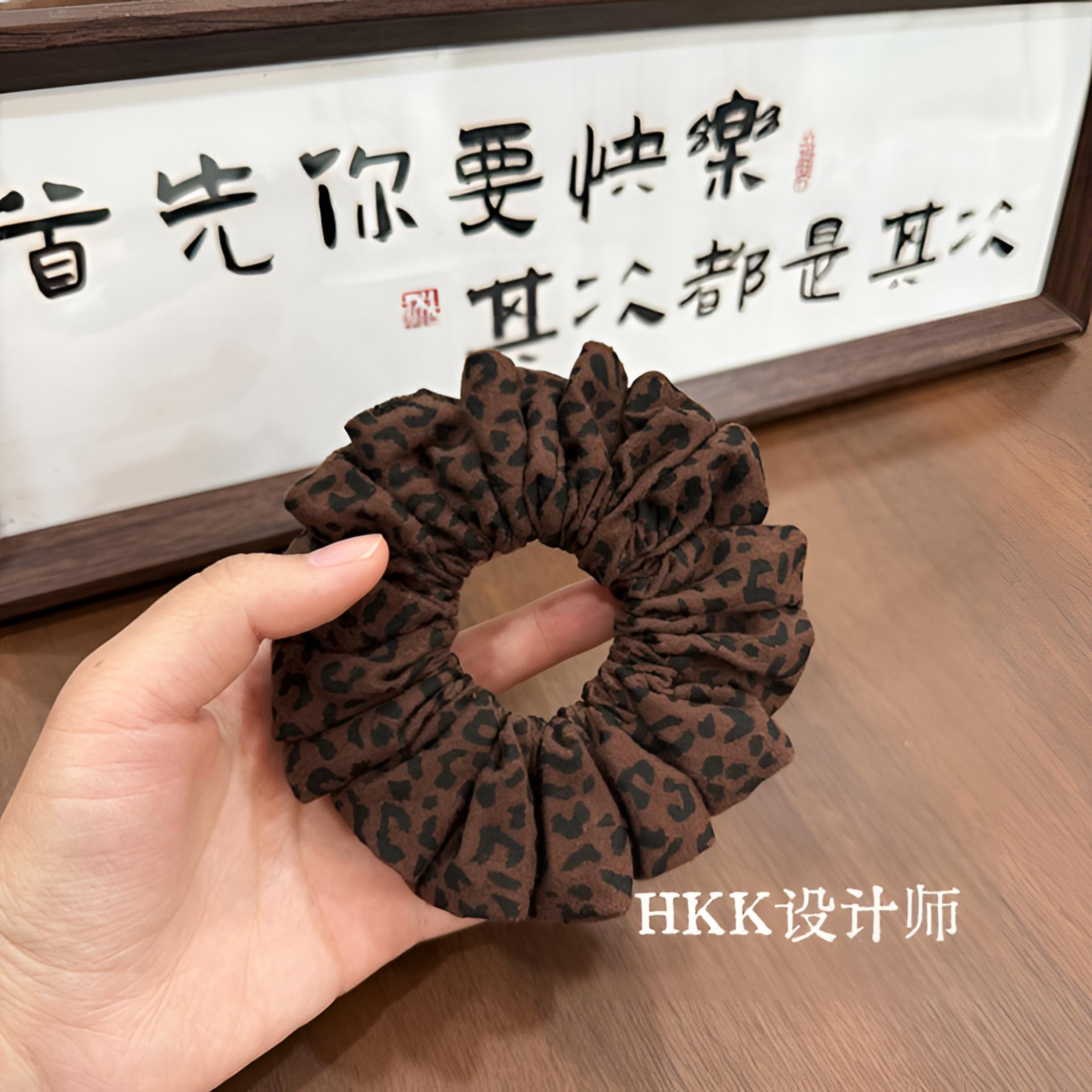 HKK原创小众焦糖色豹纹褶皱发圈