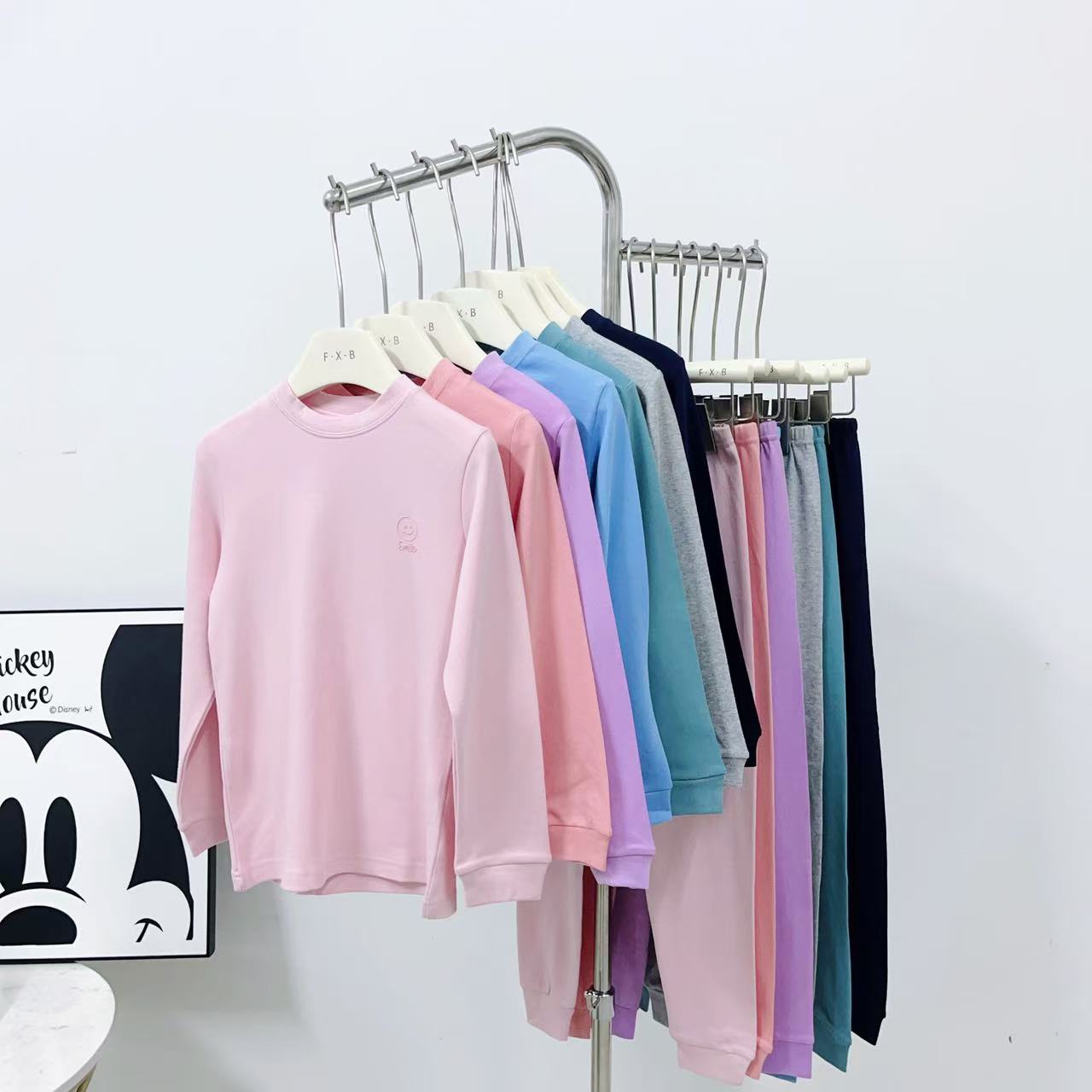 0156糖果色儿童内衣圆领套装男童女童保暖秋冬长袖百搭纯色