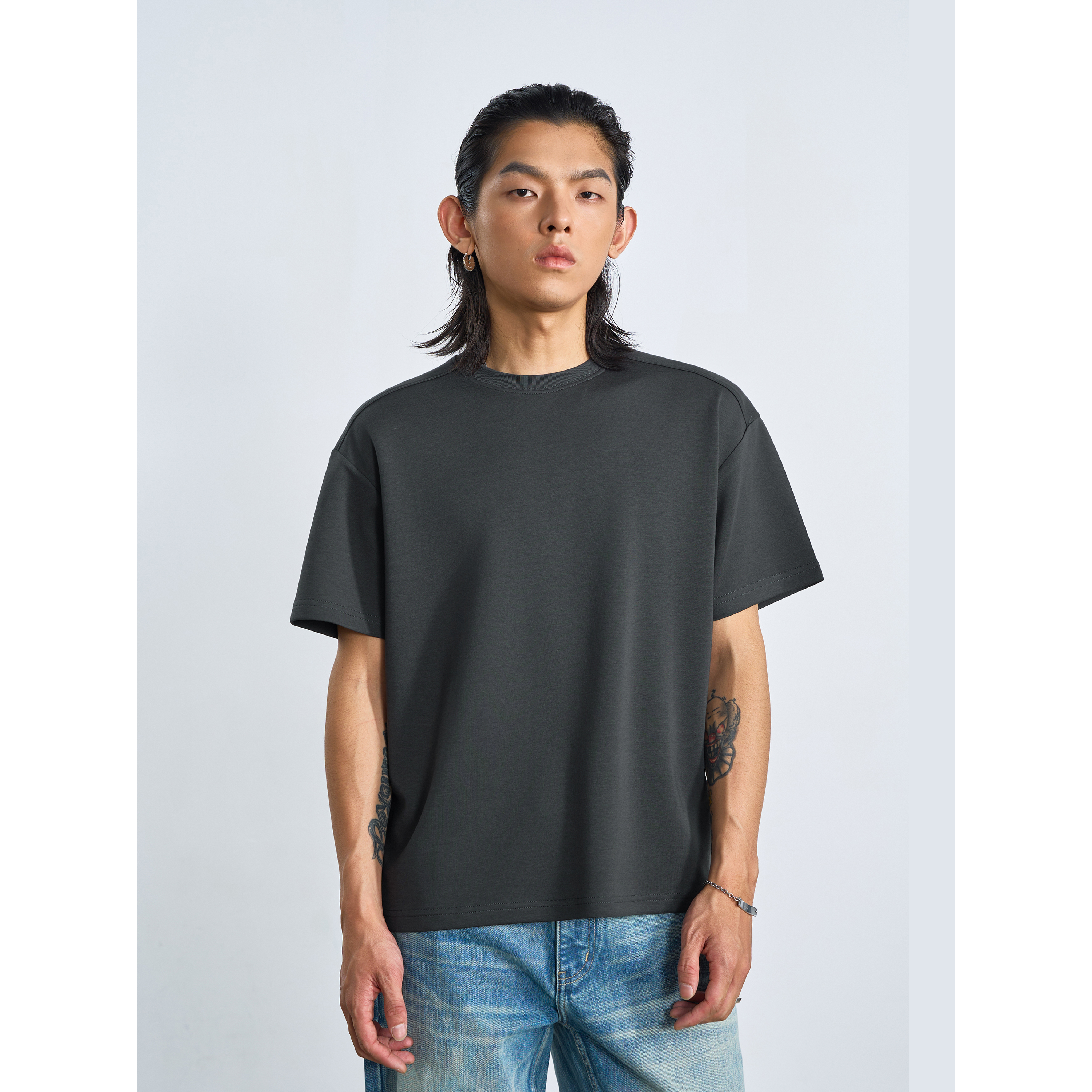 EMULOUS正肩T显身材夏季四色基础百搭修身感情侣休闲潮流短袖T恤