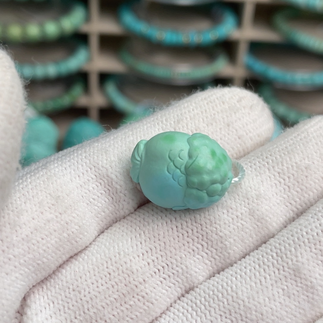 绿松石未镶嵌菜籽黄兰寿金鱼37