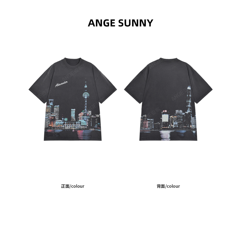 ANGE SUNNY【a*w烫钻城市T恤】圆领长袖字母印花上衣