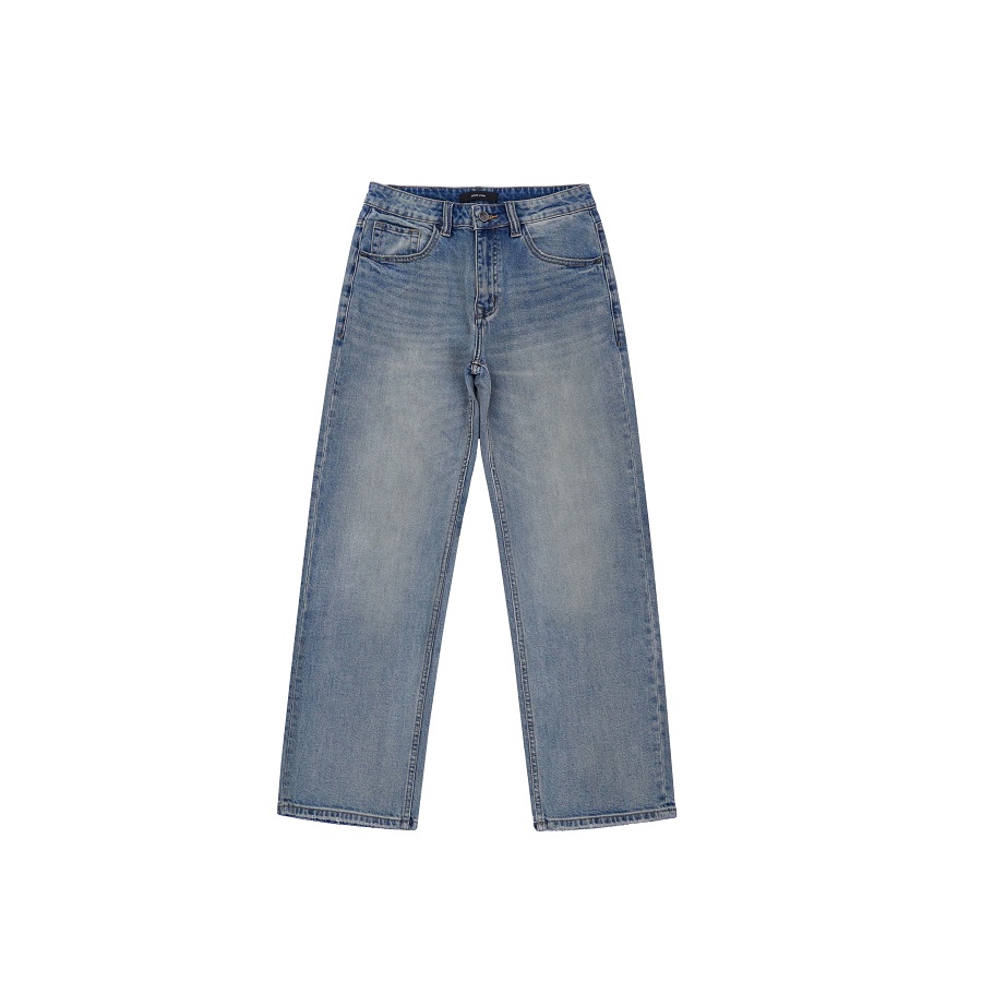 2025秋冬厚款重磅宽松直筒弹力蓝色牛仔裤简约高级感水洗男士长裤