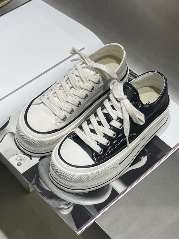 真皮松糕厚底时尚百搭休闲板鞋女2025春季新款系带圆头增高小白鞋