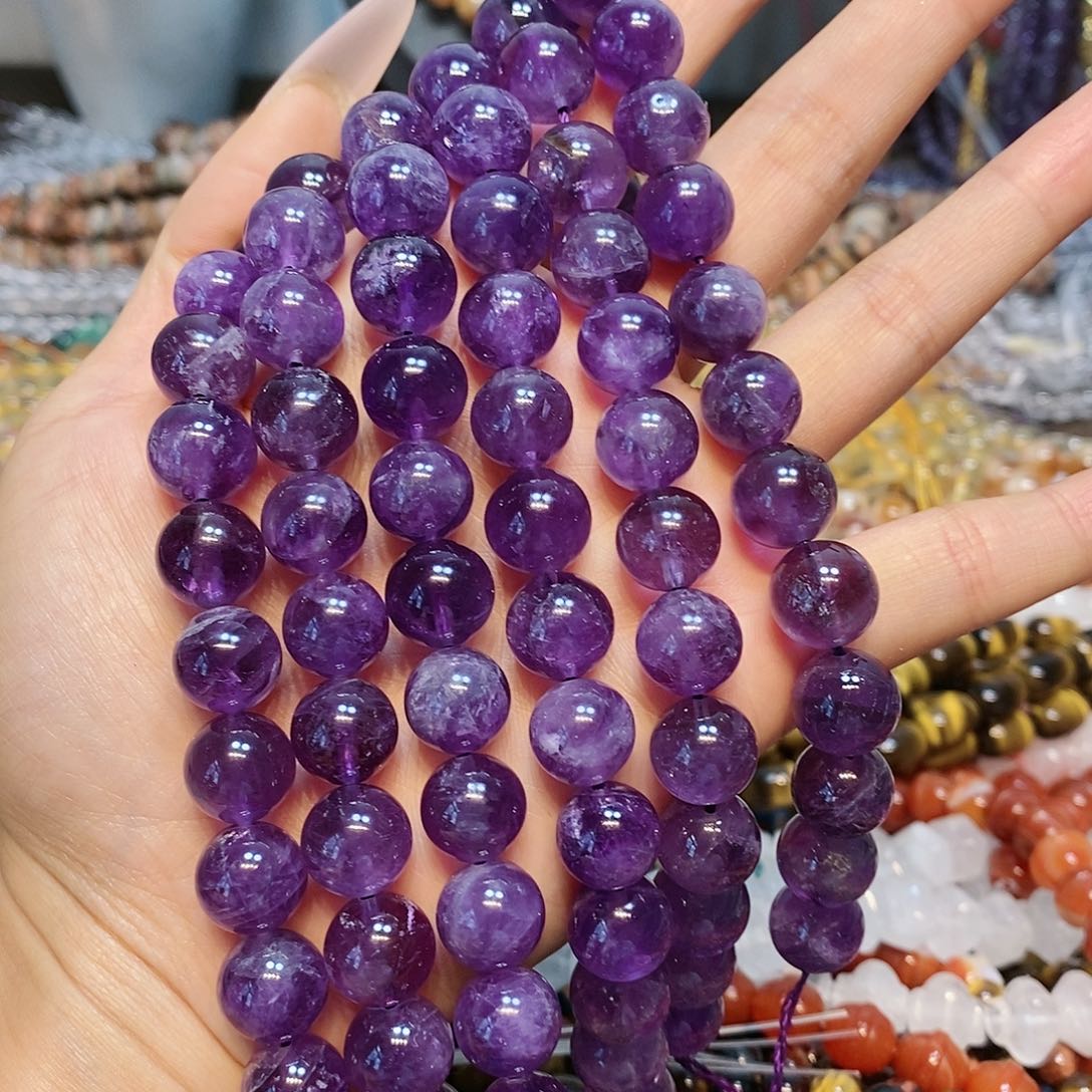 散珠玛瑙/玉髓12mm乌拉圭紫水晶一条