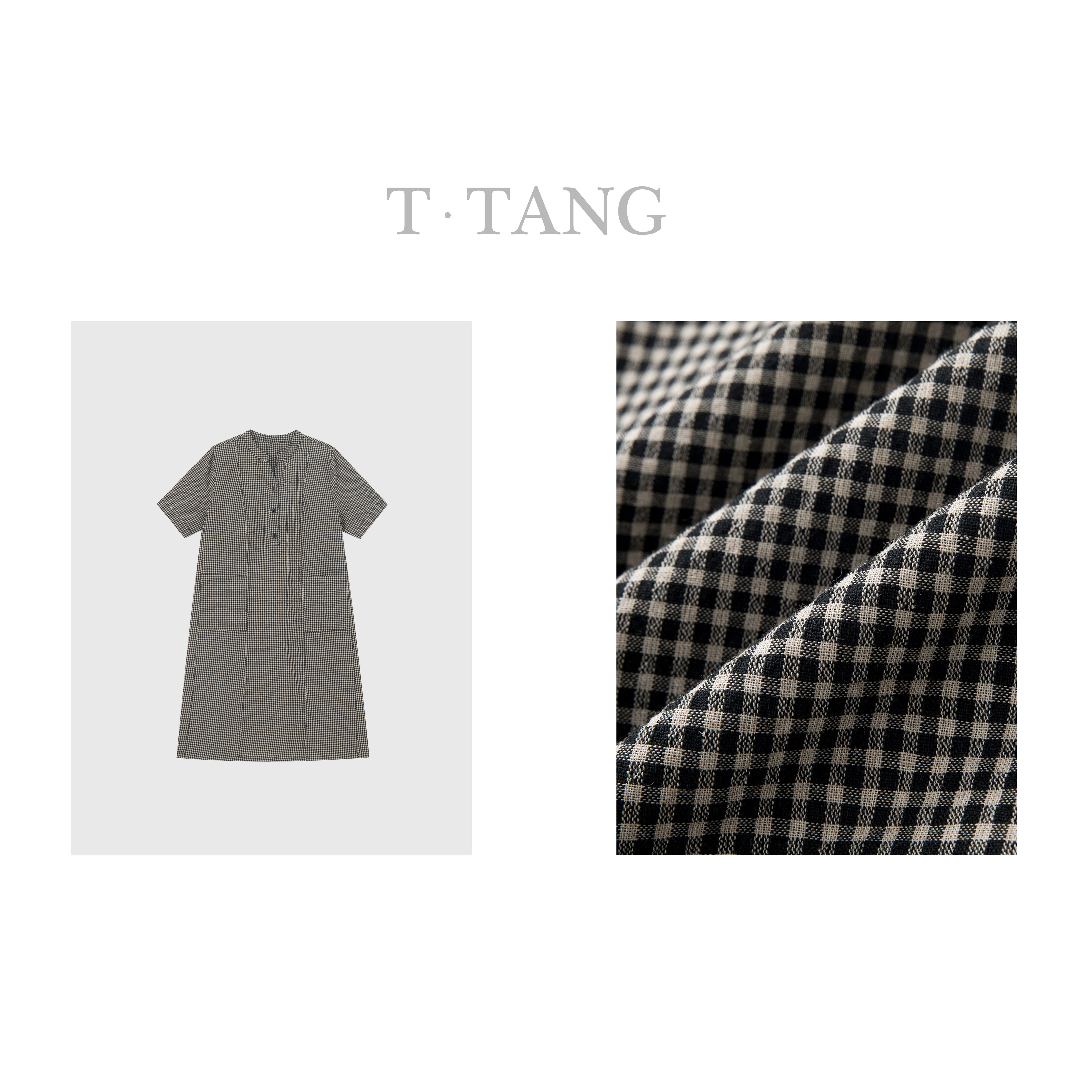 FL秋季色织棉格子面料时尚气质百搭复古中长款格子连衣裙【6502】TT