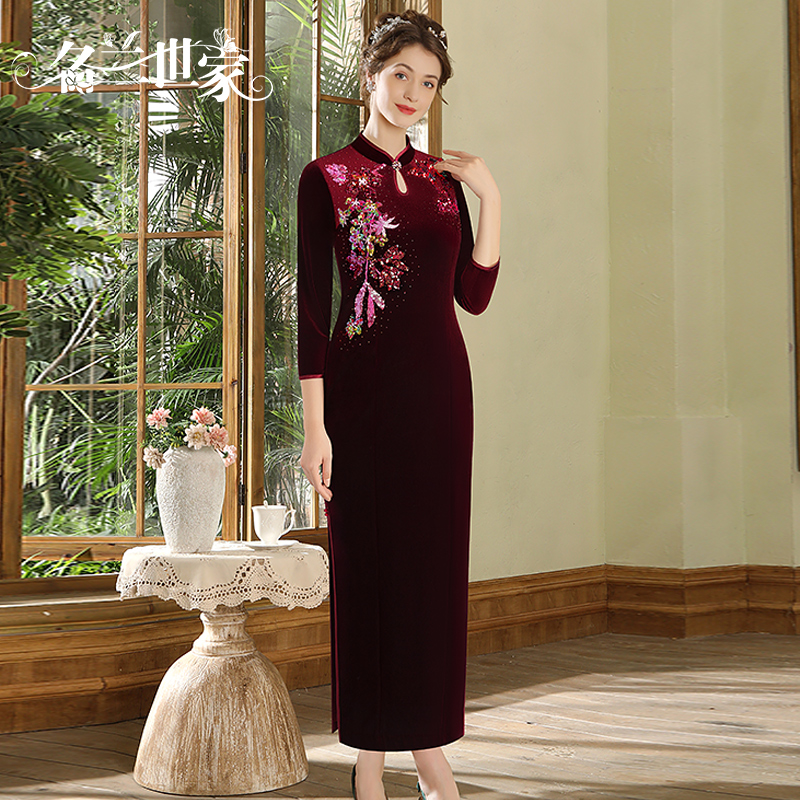 『胭脂驿』名兰世家新中式改良旗袍晚宴礼服婚礼红色旗袍MQP01C8431