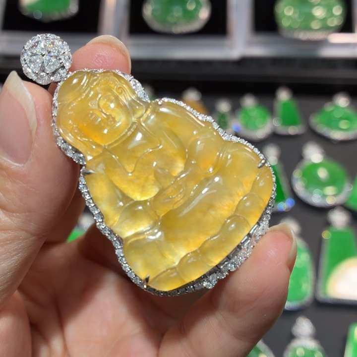 翡翠18K金镶嵌吊坠(不含链)翡翠