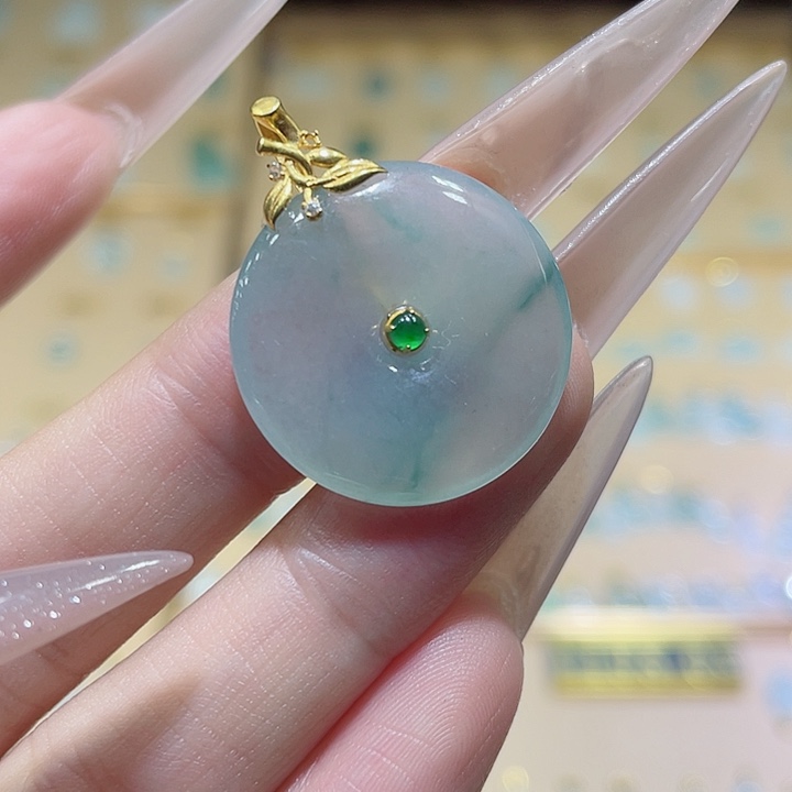 翡翠18K金镶嵌吊坠(不含链)