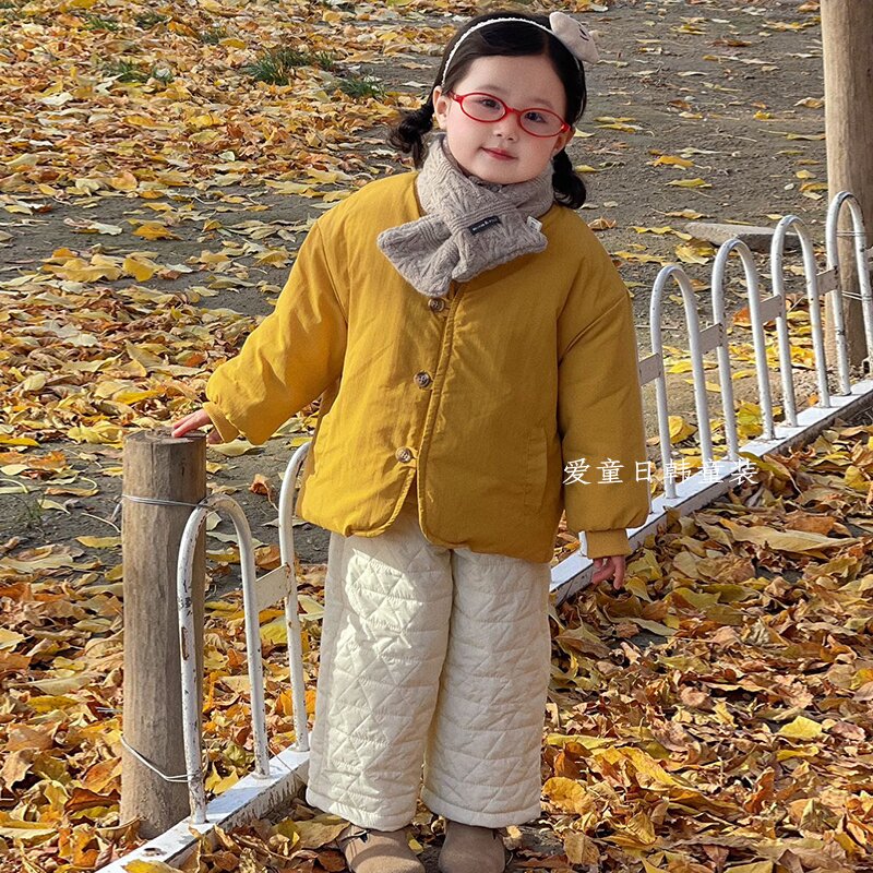 童装2025女童加绒加厚款常规款棉服棉袄日式欧美风纯色韩版秋冬