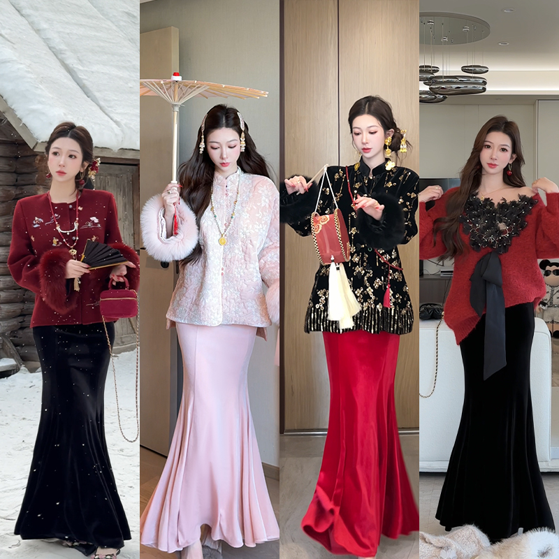 小雨姐姐【青青淑女】休闲时尚收腰显瘦百搭鱼尾半身裙女冬季新款