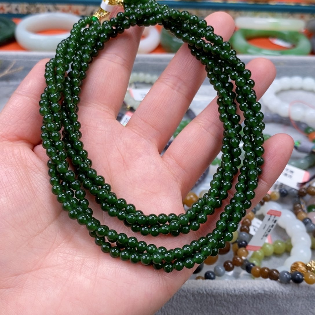 和田玉项链菠菜绿妞妞链4未镶嵌