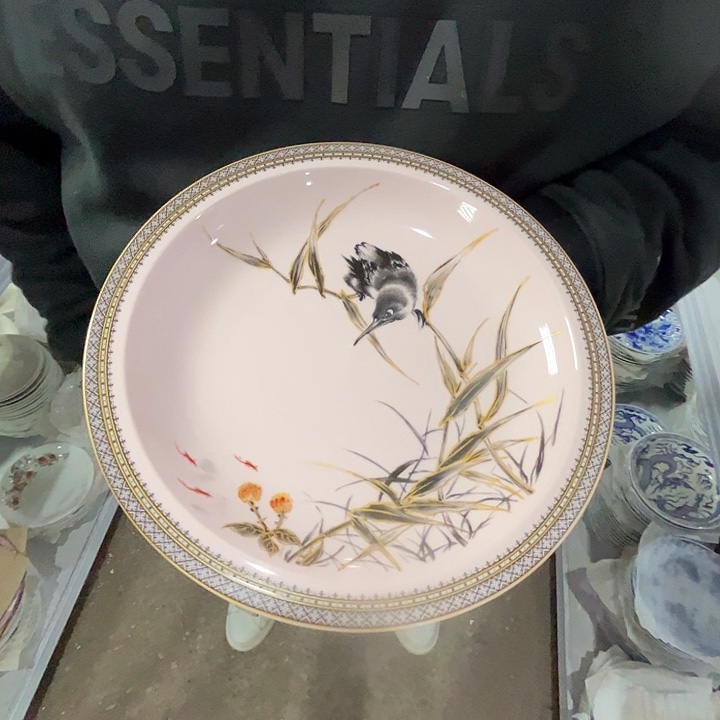 瓷片景德镇陶瓷红嘻嘻单翠盘（带支架