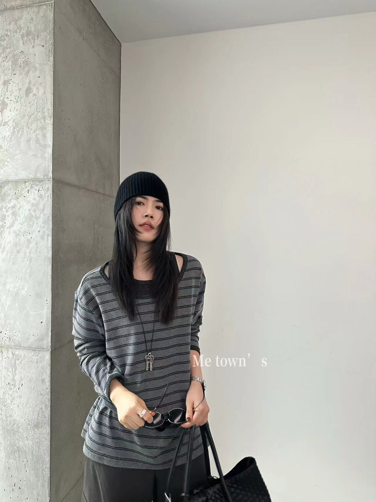 温柔瑶-蜜糖社秋款福利#“莱赛尔羊毛”松弛感百搭条纹上衣#6279