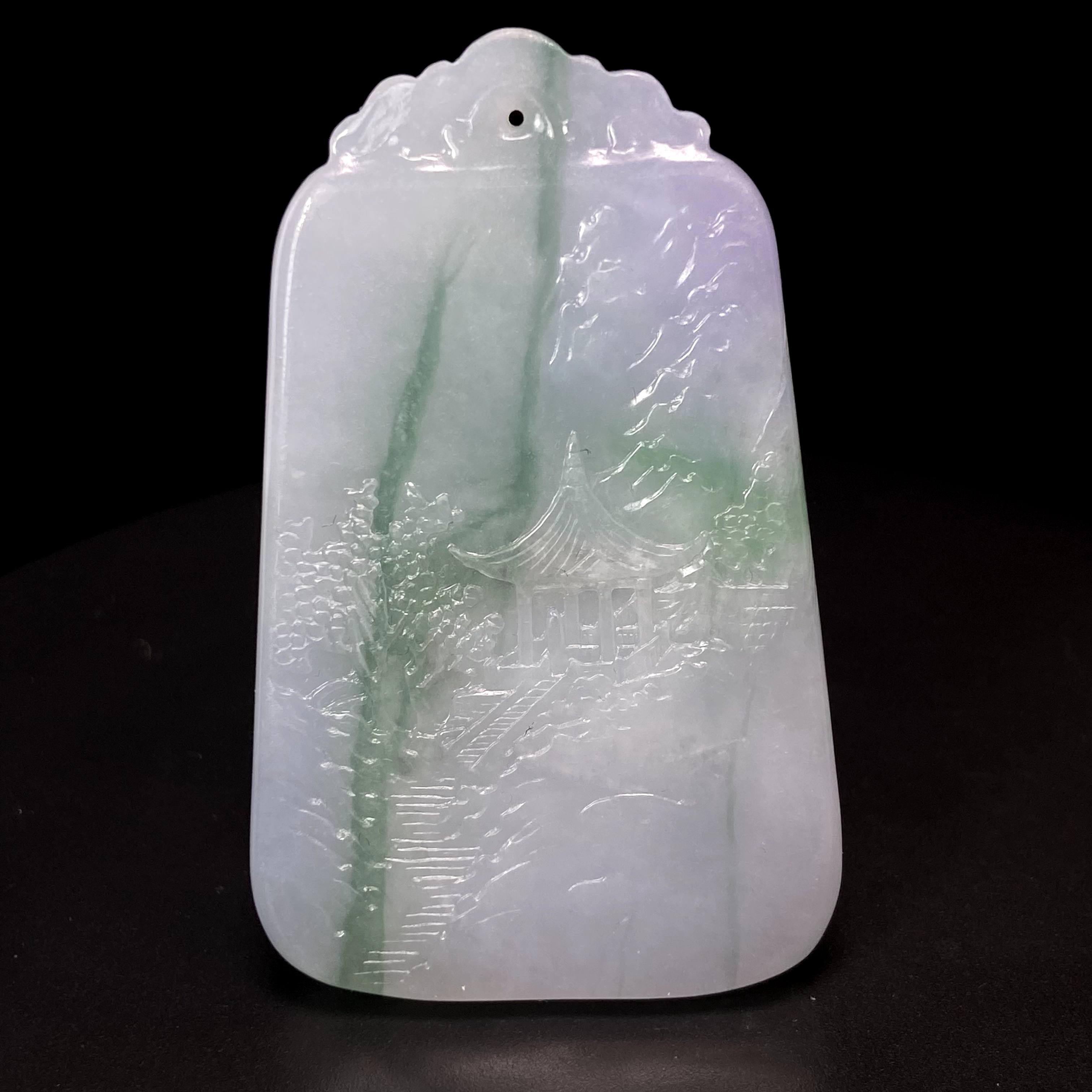 RX20天然缅甸A货翡翠春彩山水方牌/078344/北京中保拍卖