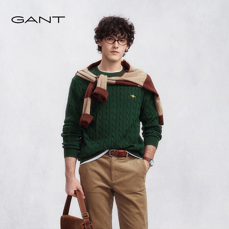 【绞绞者圆领】GANT/甘特25秋冬新男士圆领毛衣纯棉圆领绞花针织衫