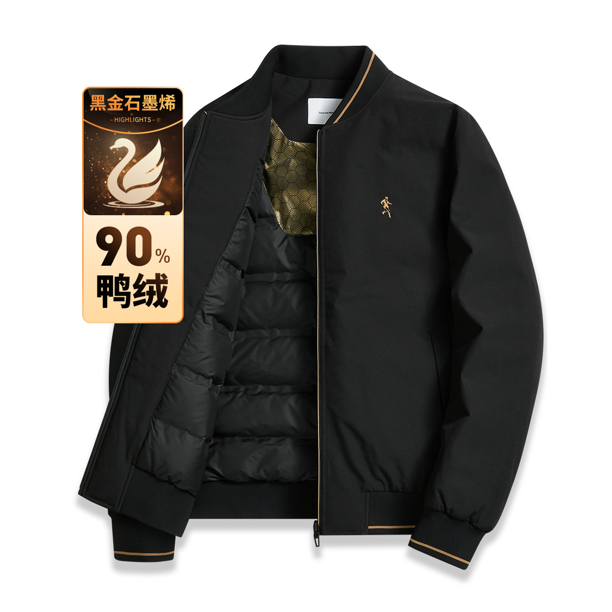 【90鸭绒+黑金石墨烯】与狼共舞冬季款保暖户外棒球服夹克男羽绒服