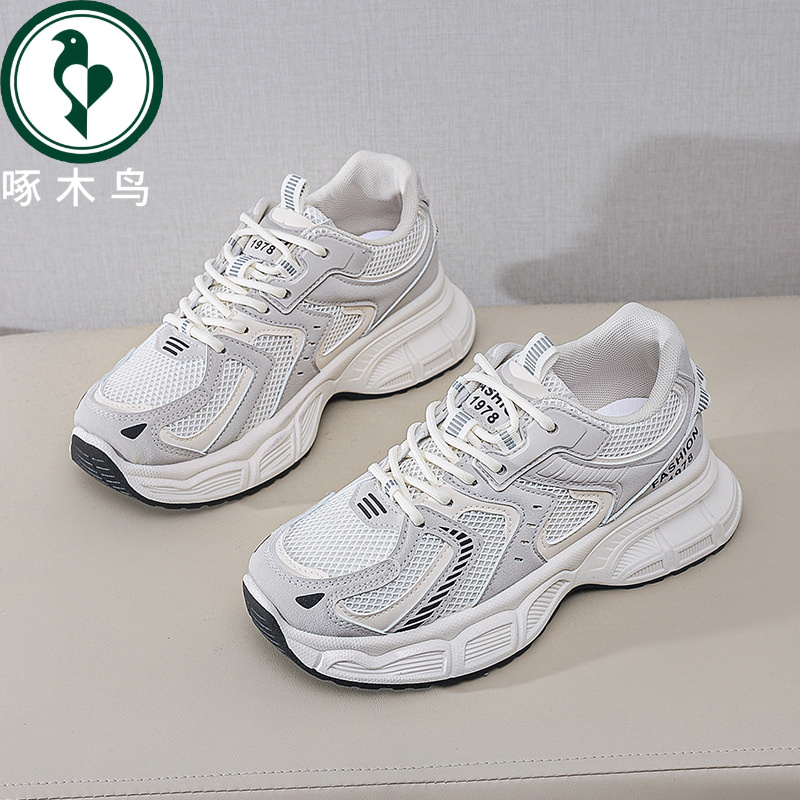 【正品】啄木鸟系带中跟春季韩版透气单鞋ins女鞋潮流时尚运动鞋