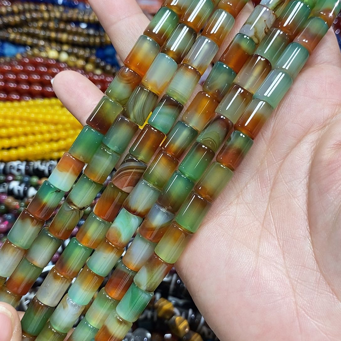 玛瑙/玉髓未镶嵌珠宝半成品孔雀玛瑙管一条卡8*12mm