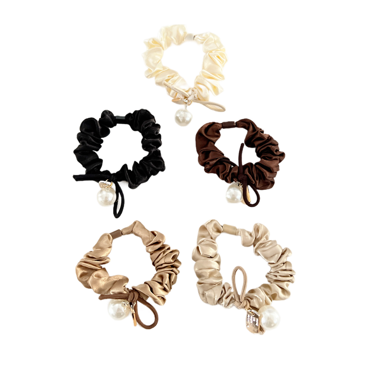 简约珠珠发圈韩国进口绸缎法式风大肠圈绑马尾无痕橡皮筋头绳2434