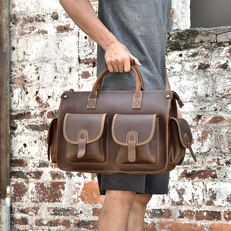 复古疯马牛皮手提包男士公文包真皮单肩斜挎电脑包男包邮差包简约