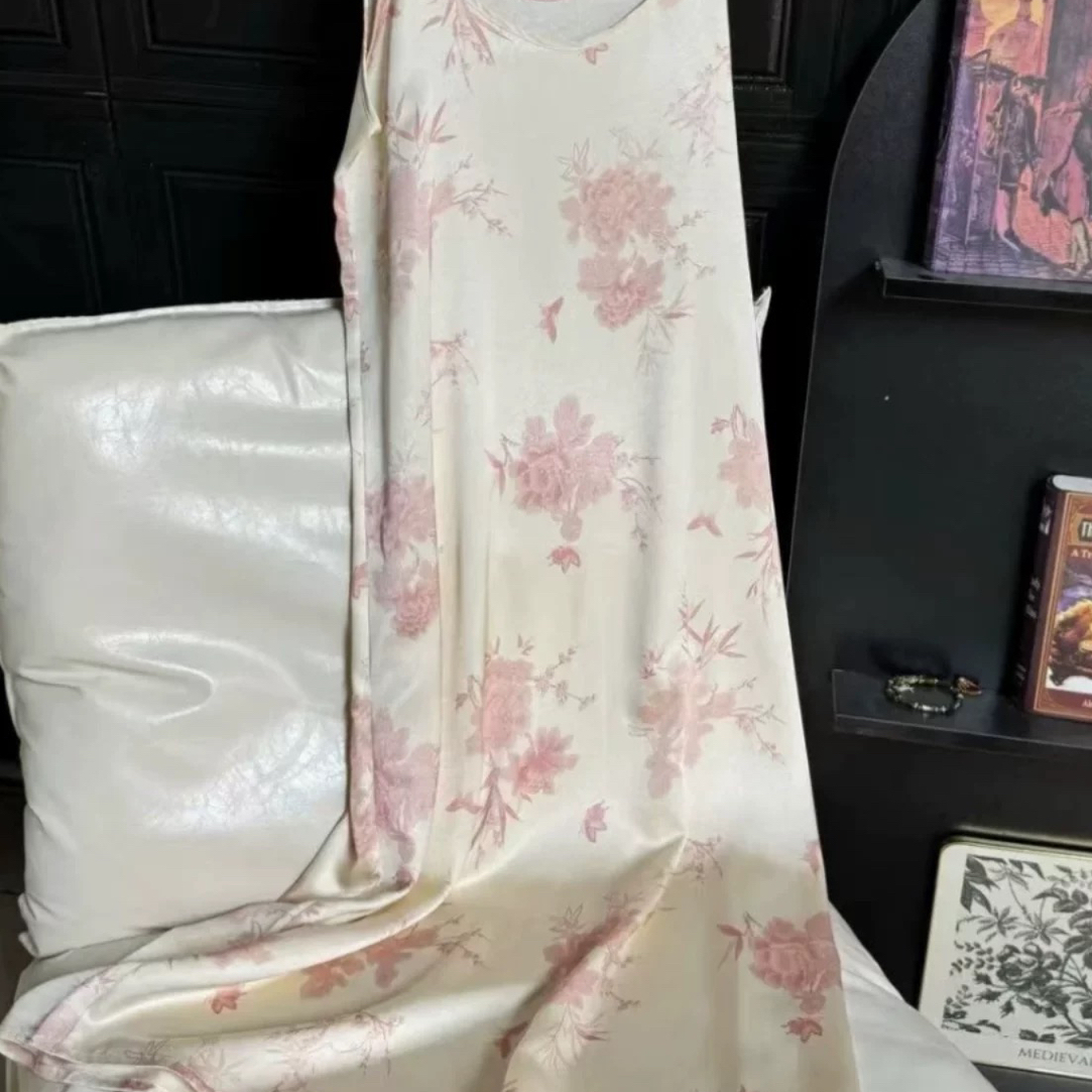 高品质夏季新中式垂感缎面提花国风小众轻奢百搭休闲吊带连衣裙女
