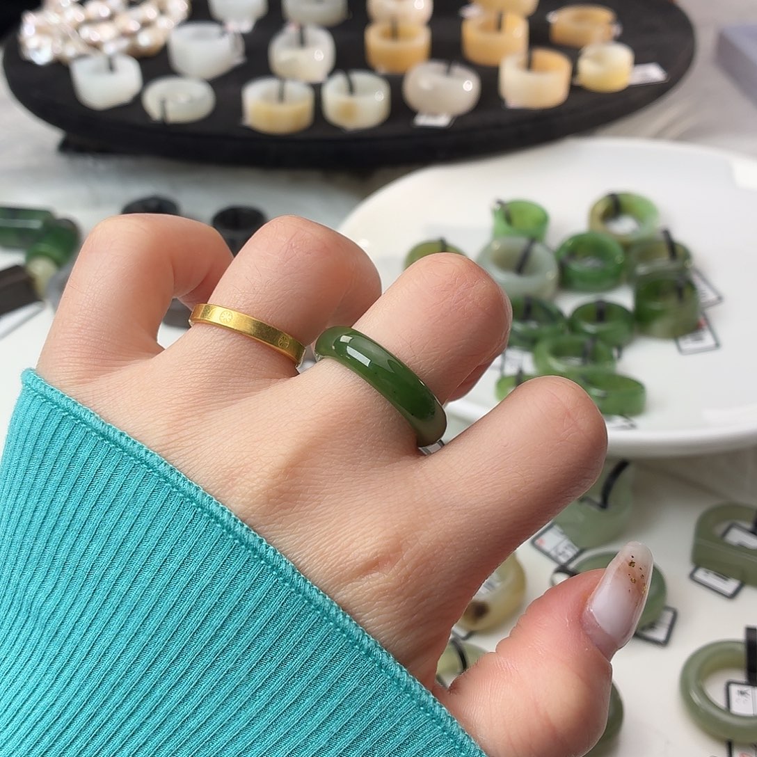 和田玉（糖玉）未镶嵌戒指S93碧玉圆条19.5