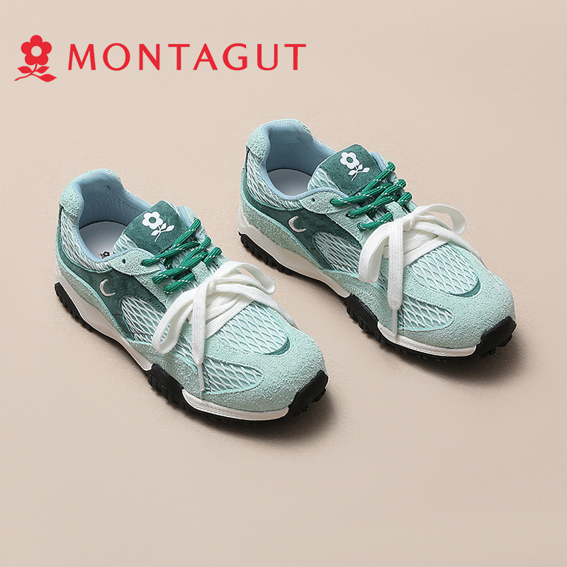 Montagut/梦特娇女鞋厚底网面透气休闲运动跑步鞋女新款德训鞋