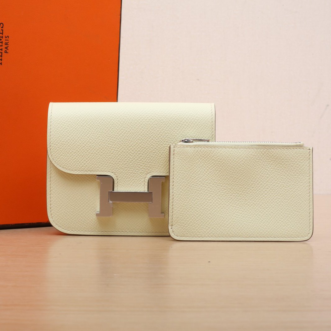 99新 Hermes/爱马仕 大头活动 康康 Slim I8米尔顿黄 W刻 银扣包