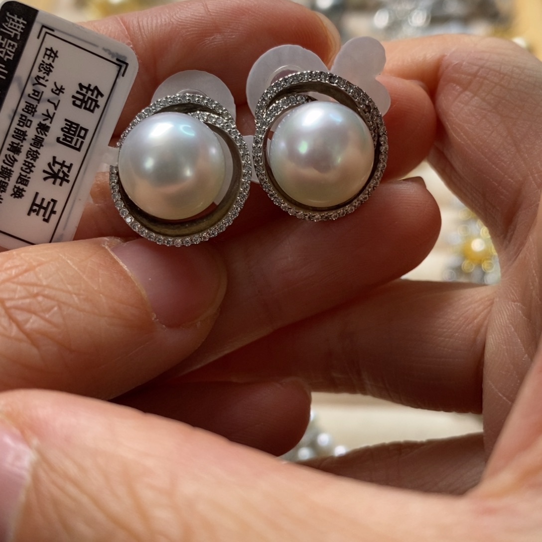 海水珍珠耳饰银S925镶嵌