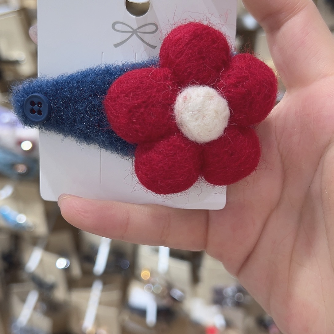 皮质铁合金红色花掰掰夹