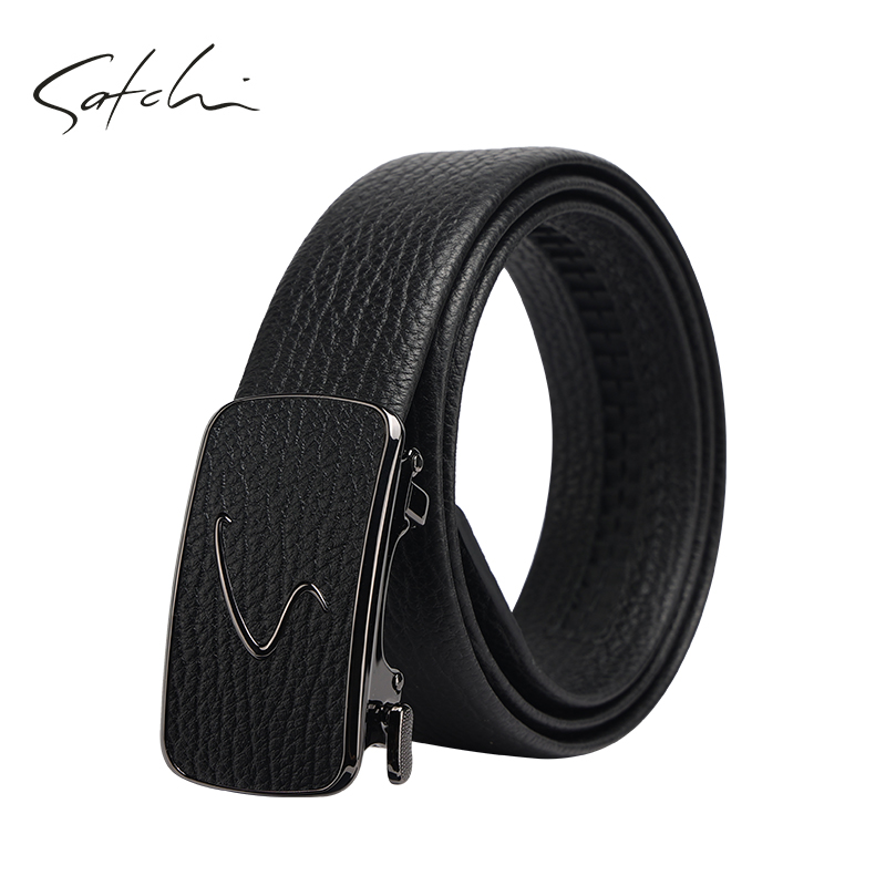 Satchi/沙驰皮带男士真牛皮高档纯牛皮自动扣内穿式腰带时尚潮流