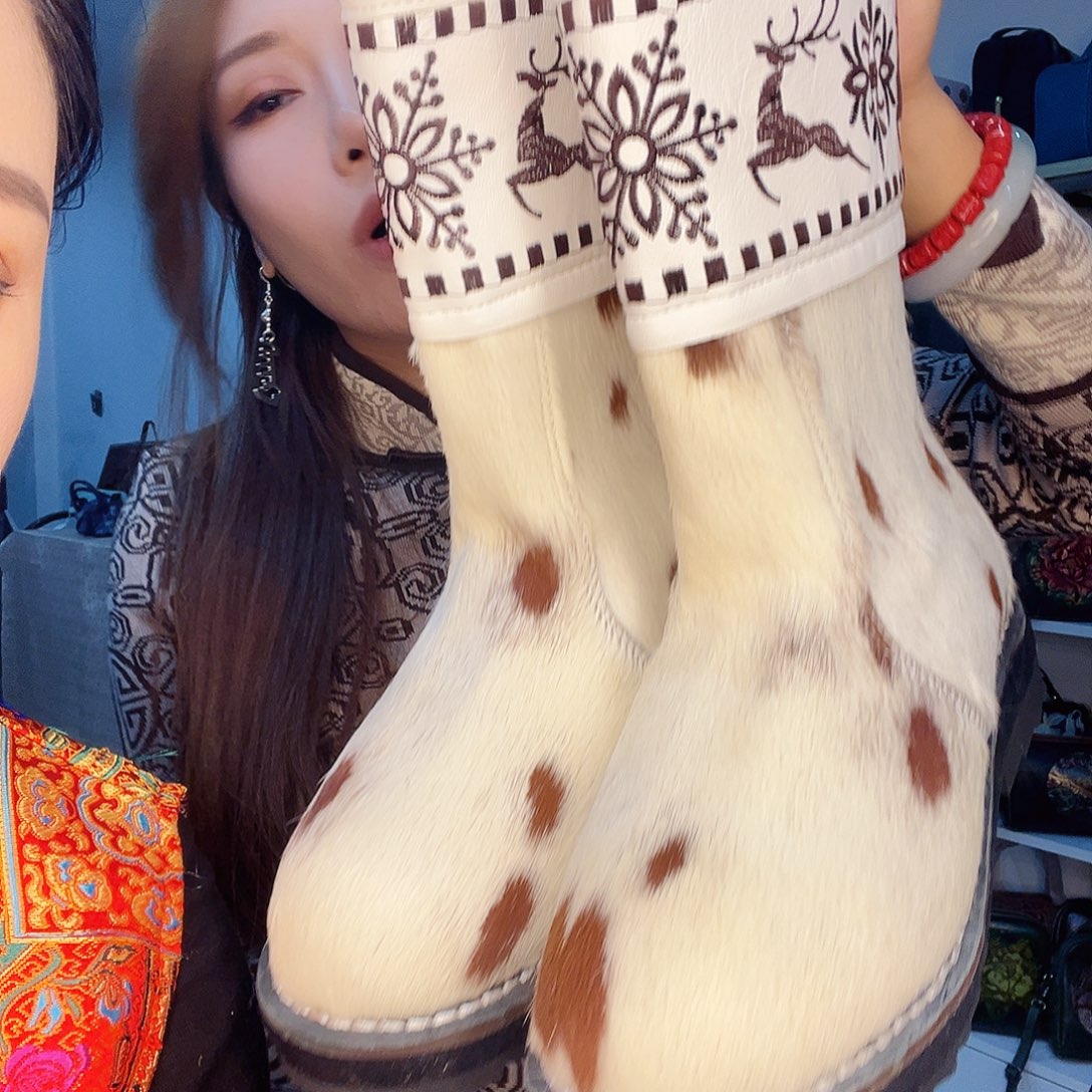 蒙古元素马毛靴子