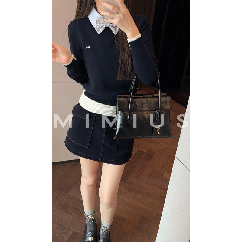 【mimius】肉肉学院风蝴蝶结假领子+羊毛针织衫 WG10107