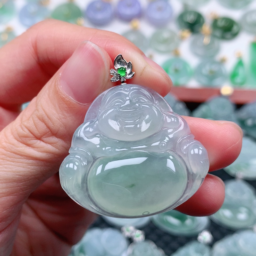 翡翠吊坠(不含链)18K金镶嵌