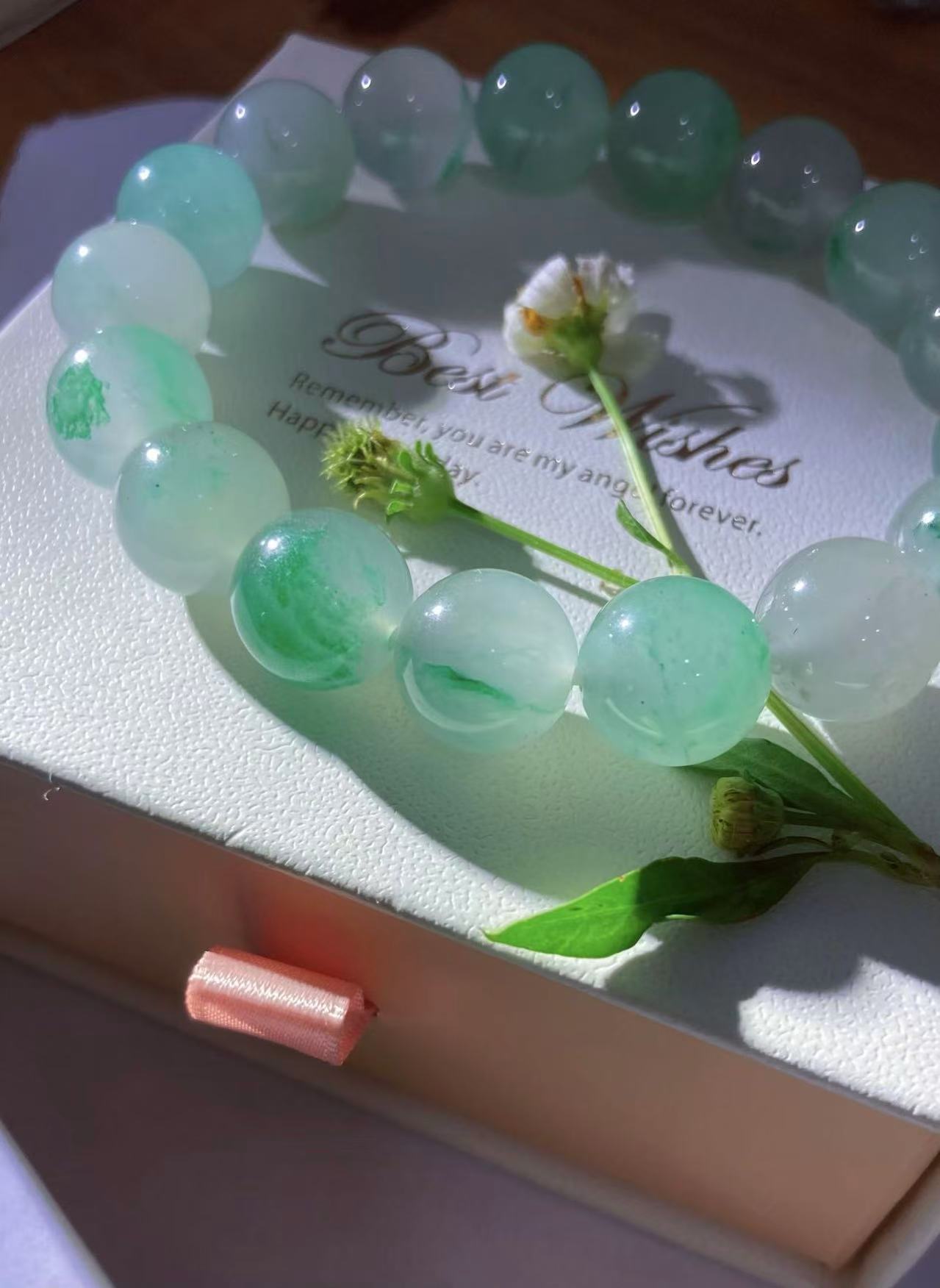 #天然非洲翠白冰飘花手串随机发1