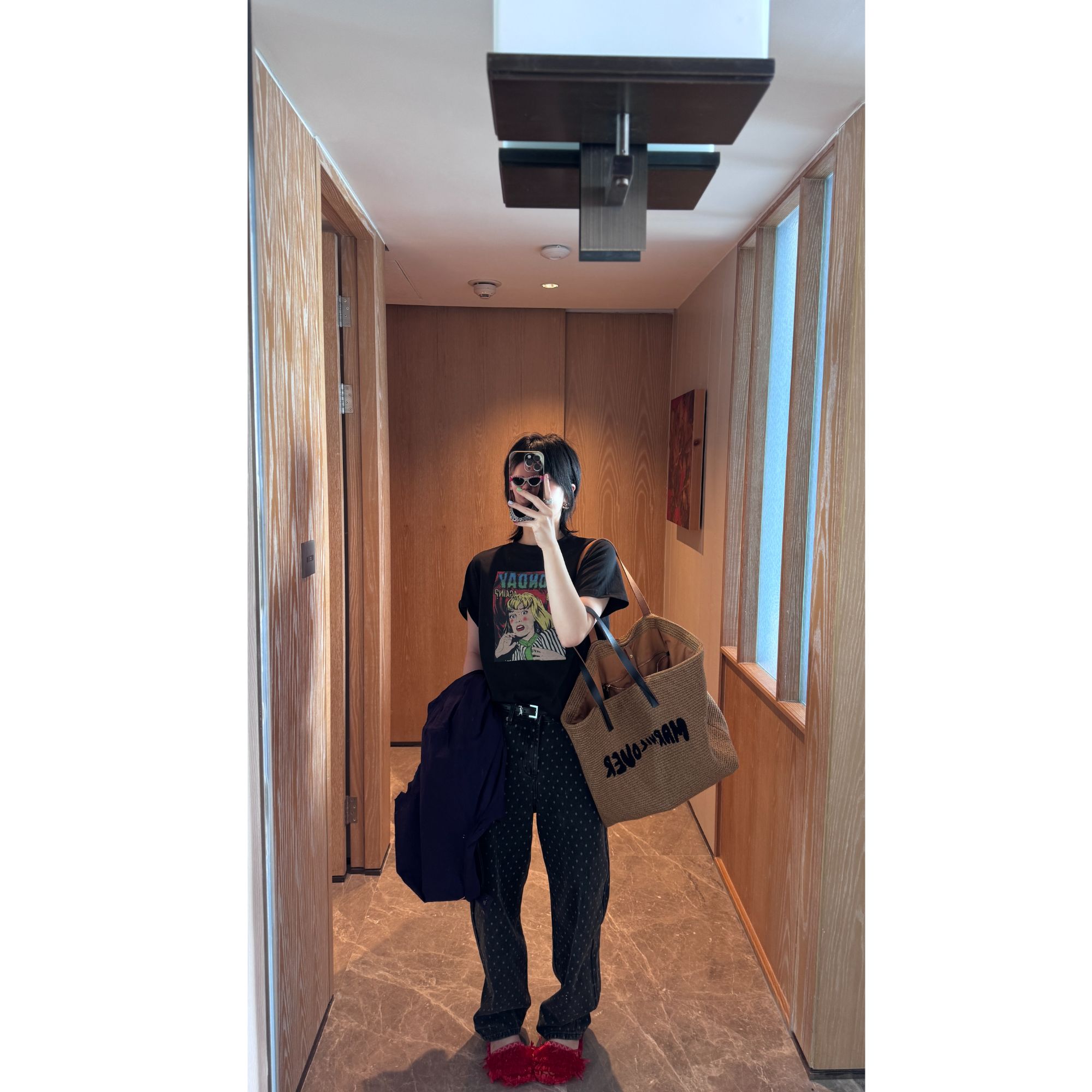 复古做旧点点牛仔裤 J24K032