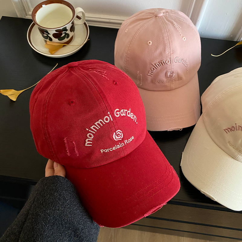 赵露思同款浆果红色棒球帽女美式百搭帽子宽帽檐大脸显脸小鸭舌帽