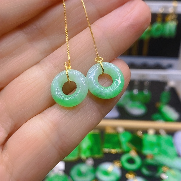 翡翠耳饰银S925镶嵌耳坠