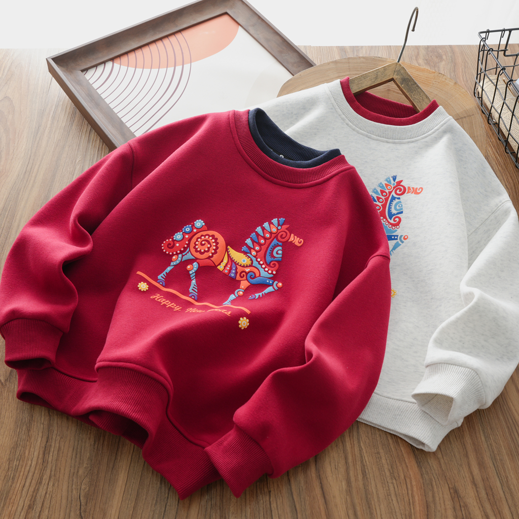 儿童2025冬新款加绒休闲卫衣中大童洋气套头衫男童国风打底衫